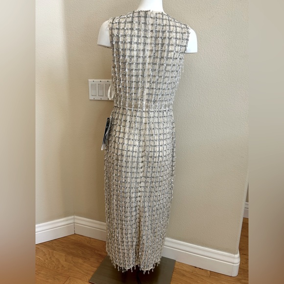 Mac Duggal NWT Sleeveless High Neck Beaded Midi Sheath 8 Nude Ivory Dress New - Picture 6 of 11